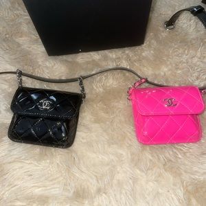 CC Double Chain Waist Bag Quilted Patent Mini